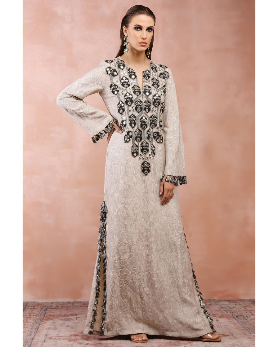 Womens Payal Singhal | Dull Gold Embroidered Yoke Kaftan