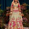 Bridal Papa Don't Preach | Rose Appliques Of Red, Teal, Ivory Silks Lehenga Set