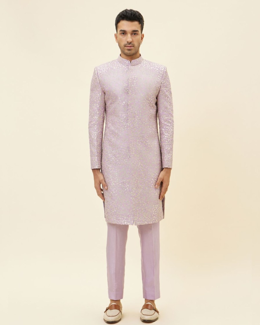 Mens SVA Menswear | Lilac Embroidered Sherwani With Pants