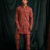 Mens Project Bandi | Scarlet Brindavan Cotton Kurta With Printed Pajama