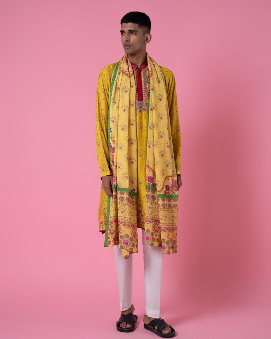 Mens Siddhartha Bansal Mens | Yellow Ochre Embroidered Kurta Set