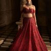 Bridal Seema Gujral | Red Off-Shoulder Lehenga Set