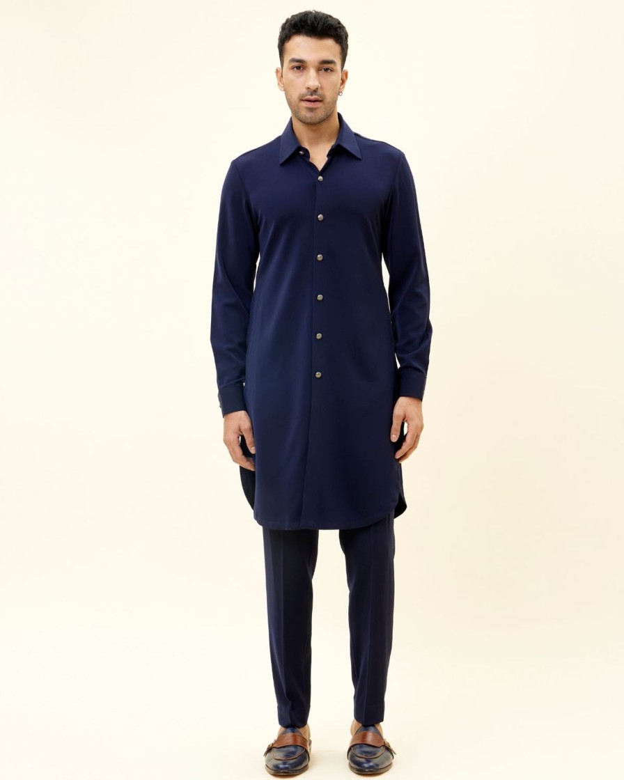 Mens SVA Menswear | Blue Volvo Kurta With Metal Buttons With Pants