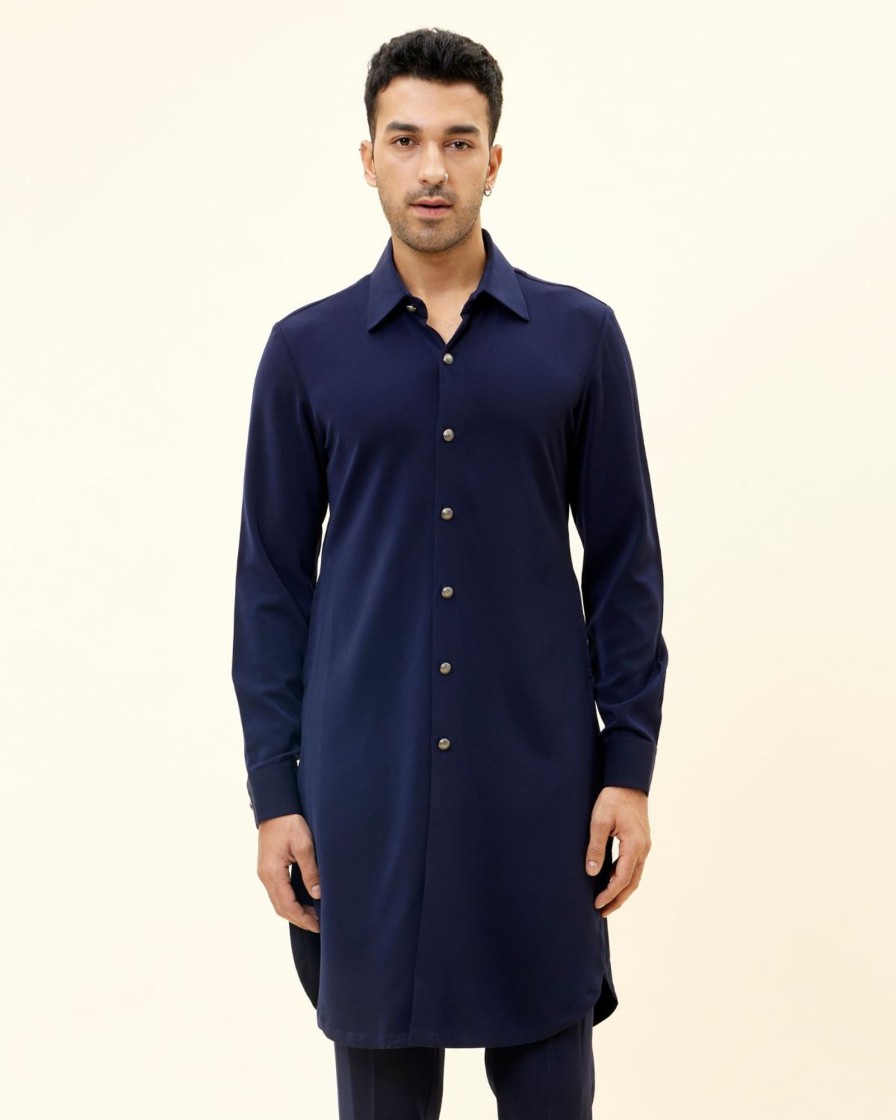 Mens SVA Menswear | Blue Volvo Kurta With Metal Buttons With Pants