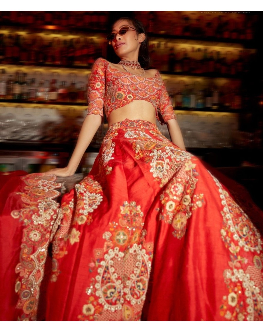 Womens Petticoat Lane | Trellis Red Lehenga Set