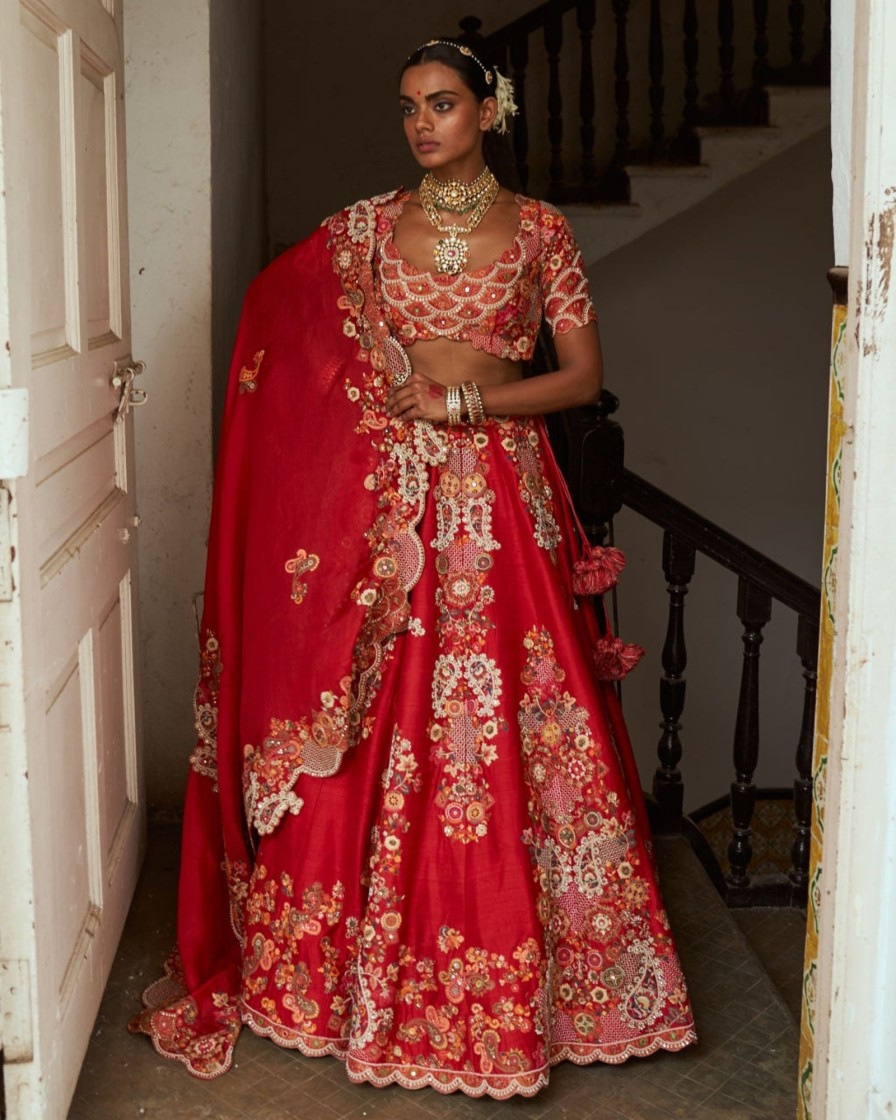 Womens Petticoat Lane | Trellis Red Lehenga Set