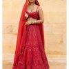 Womens Arpita Mehta | Red Mirror U0026 Cutdana Embroidered Lehenga Set