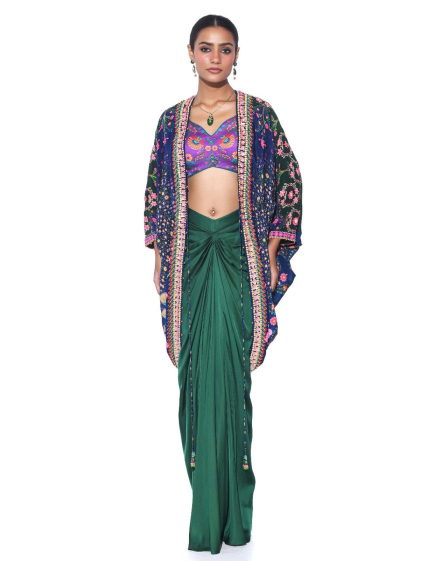 Womens Siddhartha Bansal | Oriental Blue Hand Embroidered Shrug Set