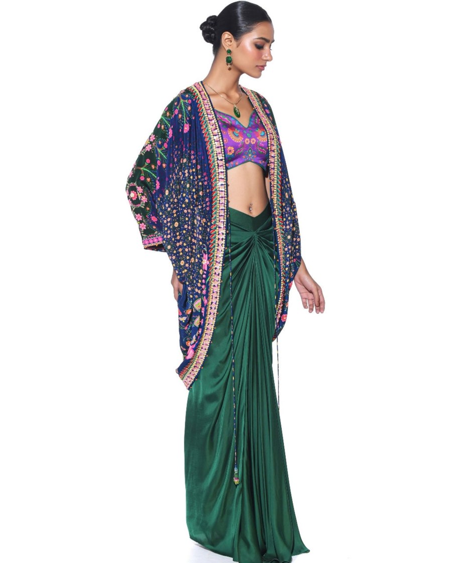 Womens Siddhartha Bansal | Oriental Blue Hand Embroidered Shrug Set