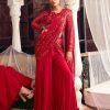 Womens Diya Rajvvir | Crimson Red Embroidered Pant Sari Set