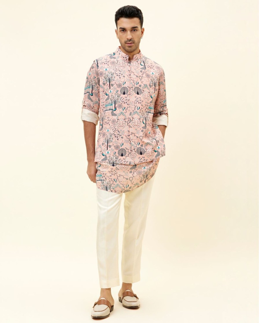 Mens SVA Menswear | Pink Printed Kurta Set With Bandi