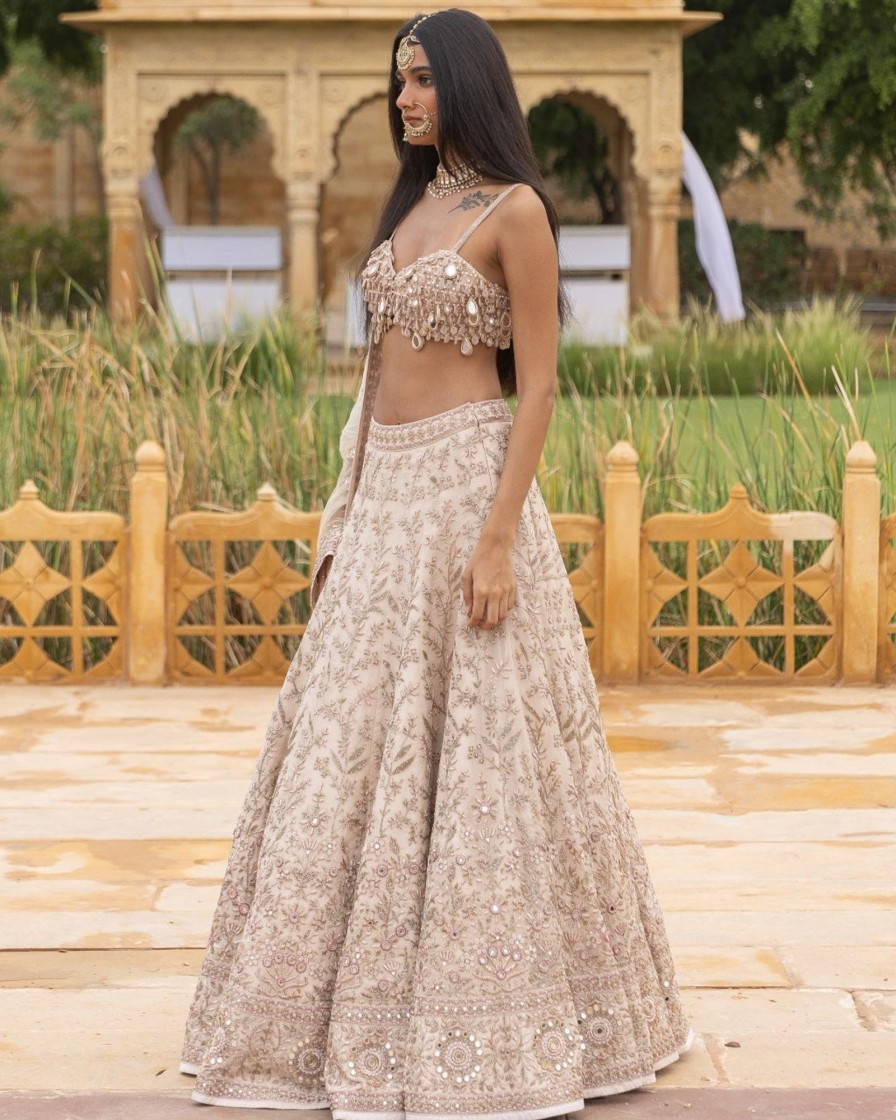 Bridal Arpita Mehta | Coconut U0026 Rose Gold Embroidered Lehenga Set