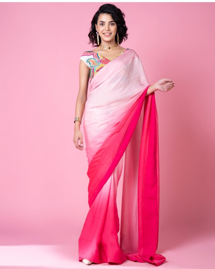 Womens Siddhartha Bansal | Mastani Pink Ombre Sari Set