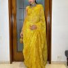 Womens Devnaagri | Mustard Woven Silk Organza Sari