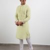 Mens Arjan Dugal | Lime Cream Pintuck Kurta Set