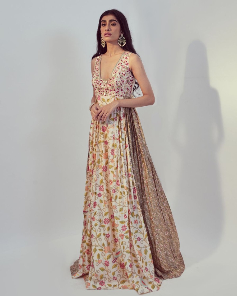 Womens Drishti u0026 Zahabia | Ivory Floral Print Maxi Dress