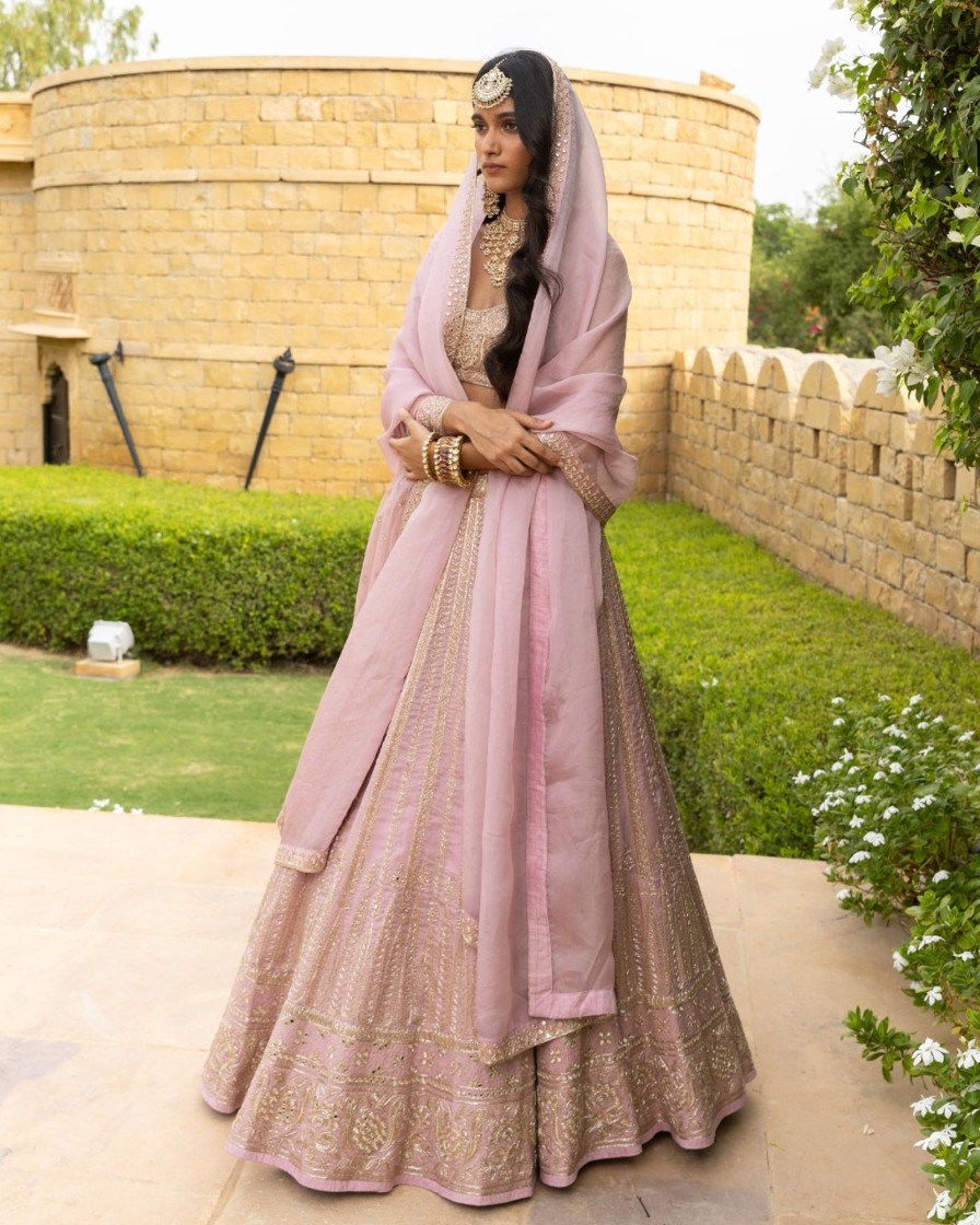 Bridal Arpita Mehta | Pink Baby Orchid Embroidered Lehenga Set