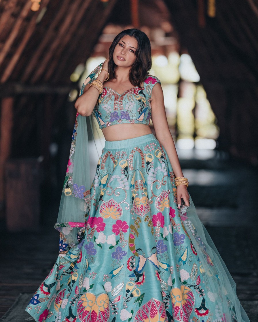 Womens Aisha Rao | Blue Embellished Lehenga Set