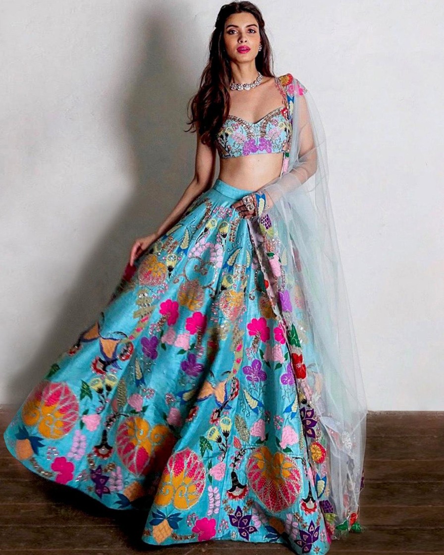 Womens Aisha Rao | Blue Embellished Lehenga Set