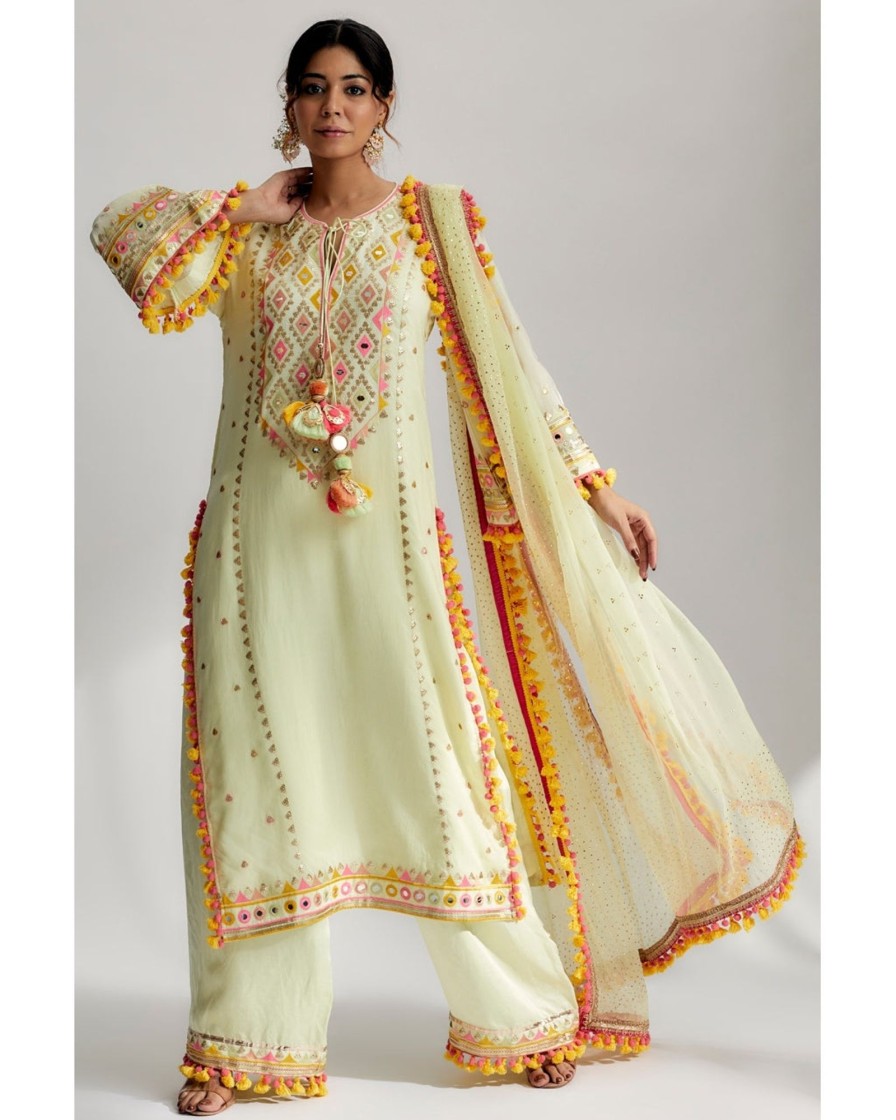 Womens Gopi Vaid | Mint Nishika Long Kurta With Palazo