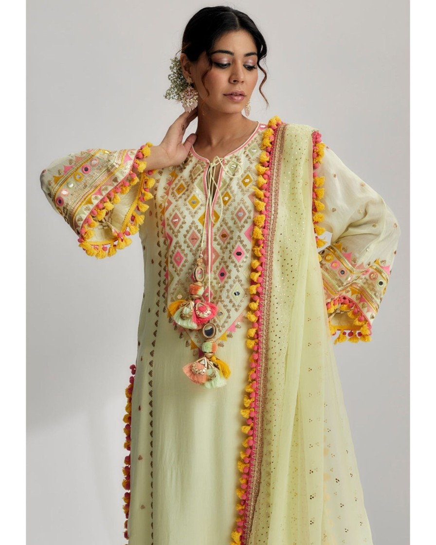 Womens Gopi Vaid | Mint Nishika Long Kurta With Palazo