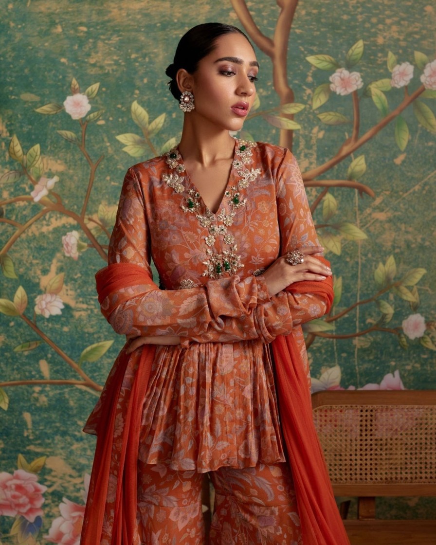 Womens Ridhi Mehra | Orange Print Awespiring Gharara Set