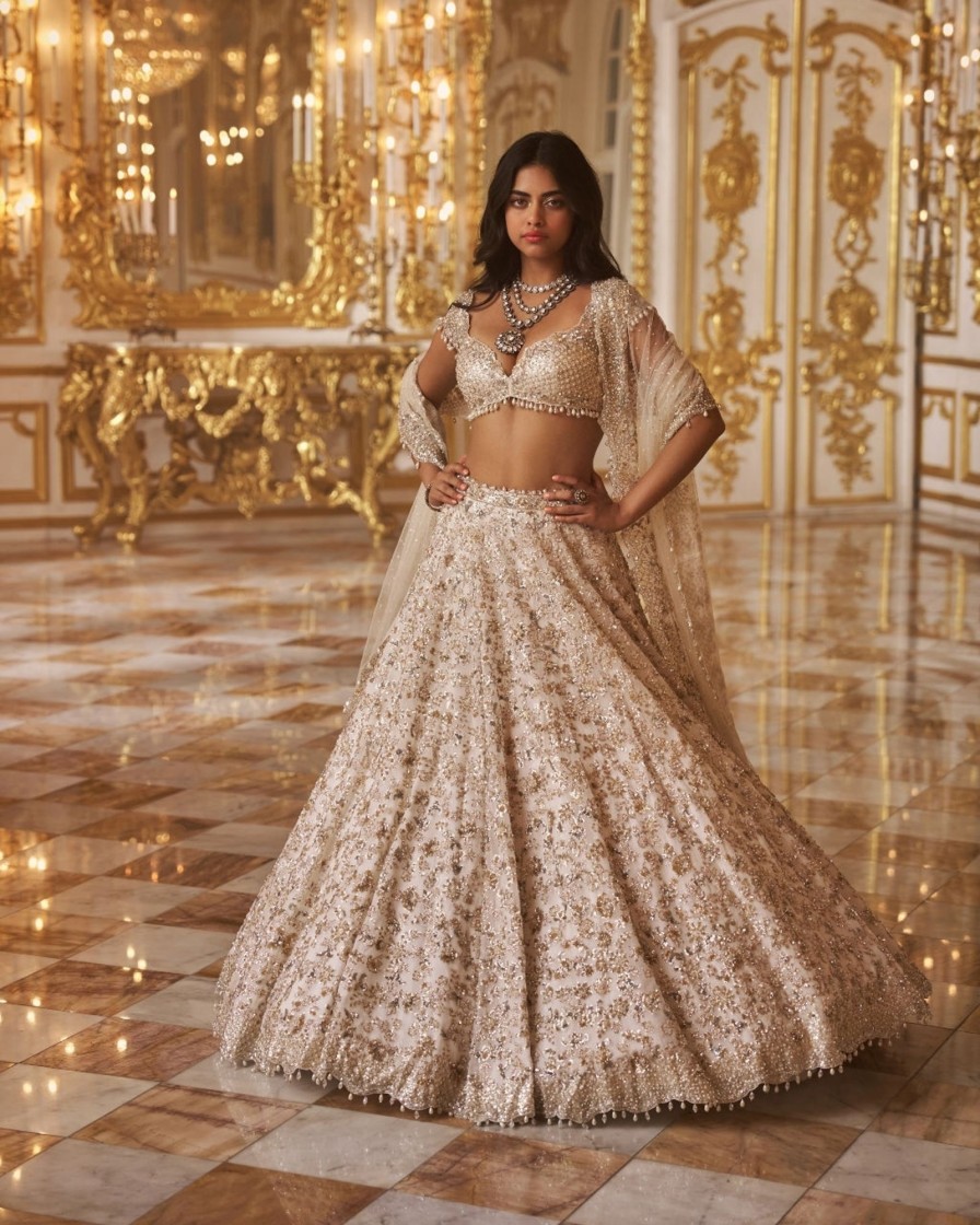 Bridal Seema Gujral | Ivory Sequin Lehenga Set