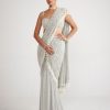 Womens Vvani by Vani Vats | Powder Grey Chandelier Pearl Drop Sari Set