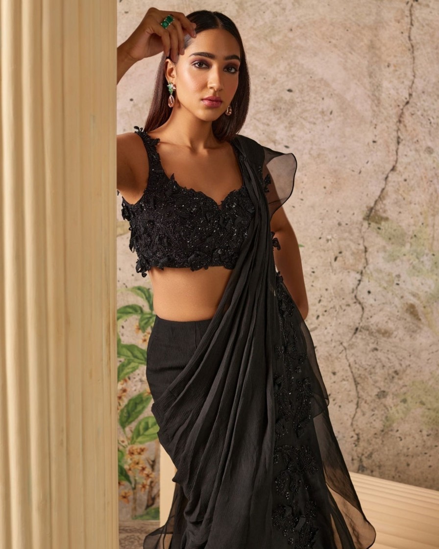 Womens Ridhi Mehra | Black Dainty Sari Set