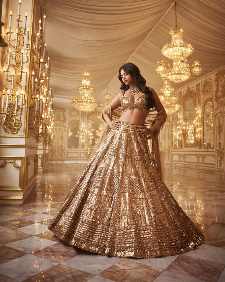 Bridal Seema Gujral | Antique Gold Lehenga Set 2.0