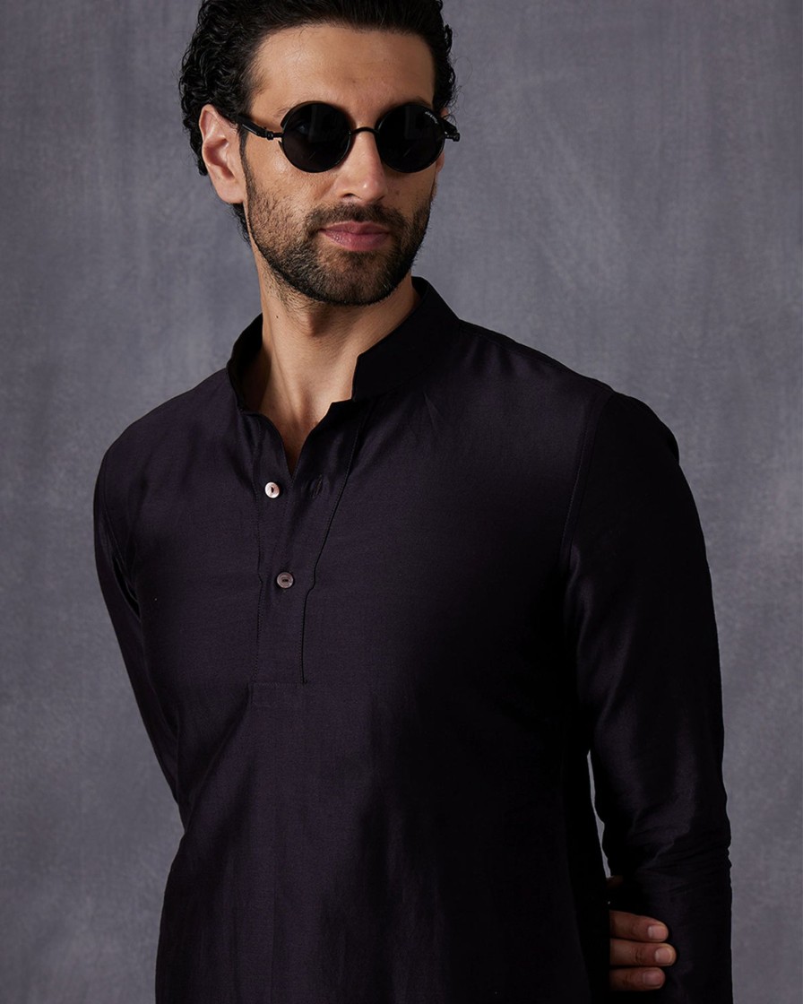 Mens Arjan Dugal | Navy Blue Tropical Kurta Set