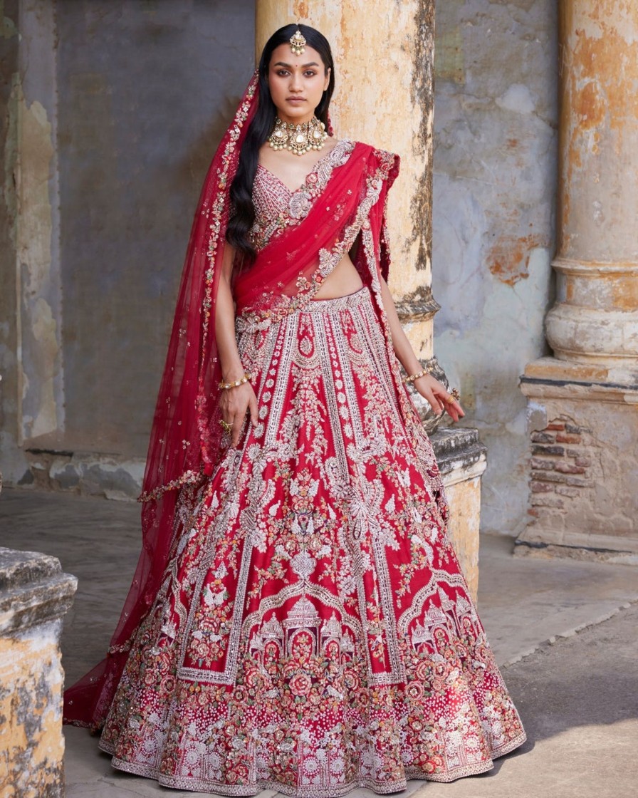 Bridal Dolly J | Eleni Maroon Raw Silk Bridal Lehenga