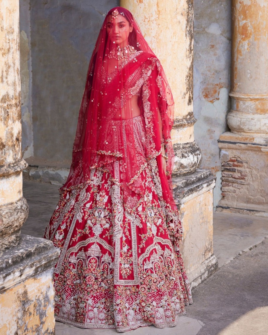 Bridal Dolly J | Eleni Maroon Raw Silk Bridal Lehenga