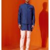 Mens Devnaagri Mens | Royal Blue Kurta Set With Pin Tucks Bundi