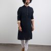 Mens Arjan Dugal | Navy Linen Pintuck Kurta Set