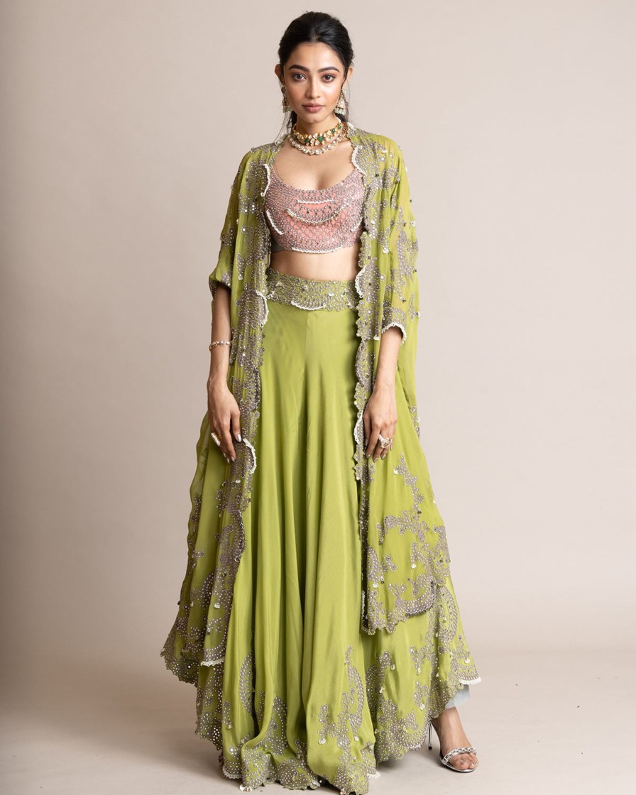 Womens Nupur Kanoi | Embroidered Triangle Cape U0026 Circular Pant Set