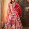 Womens Dolly J | Persephone Red Raw Silk Bridal Lehenga