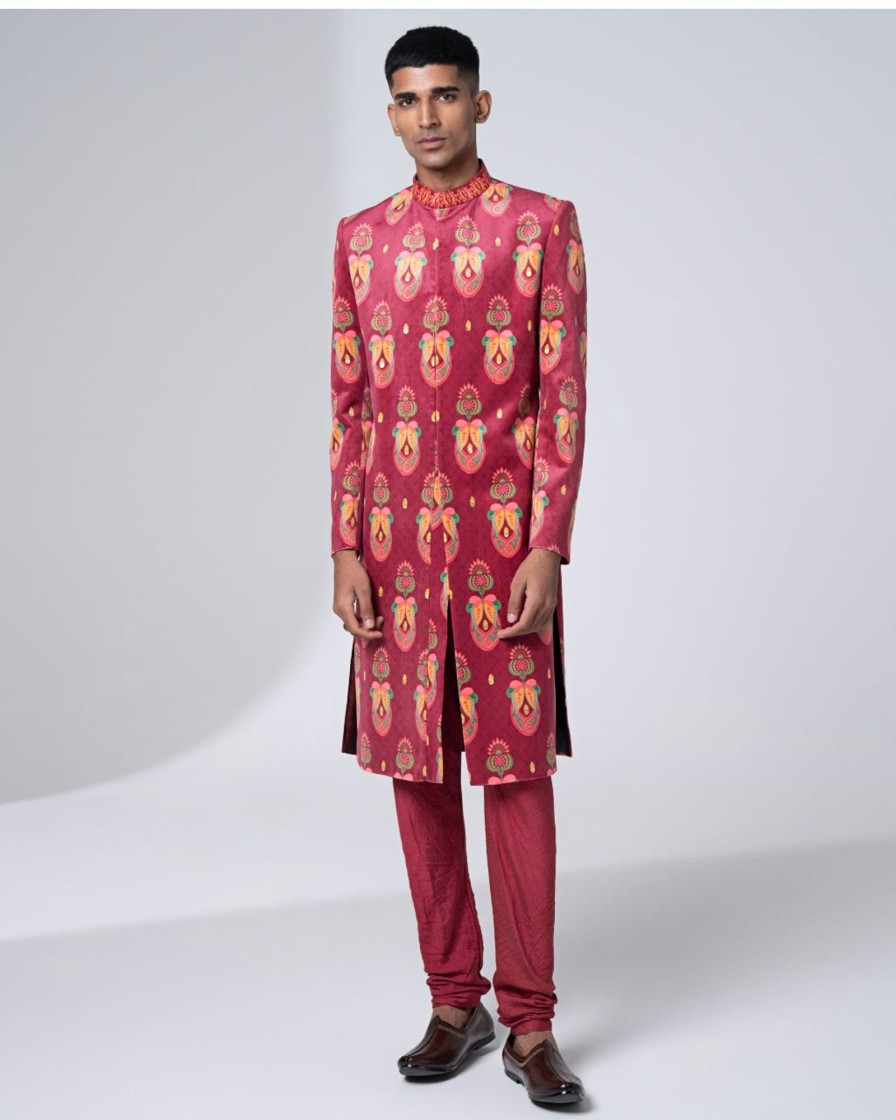 Mens Siddhartha Bansal Mens | Signature Royal Maroon Sherwani Set