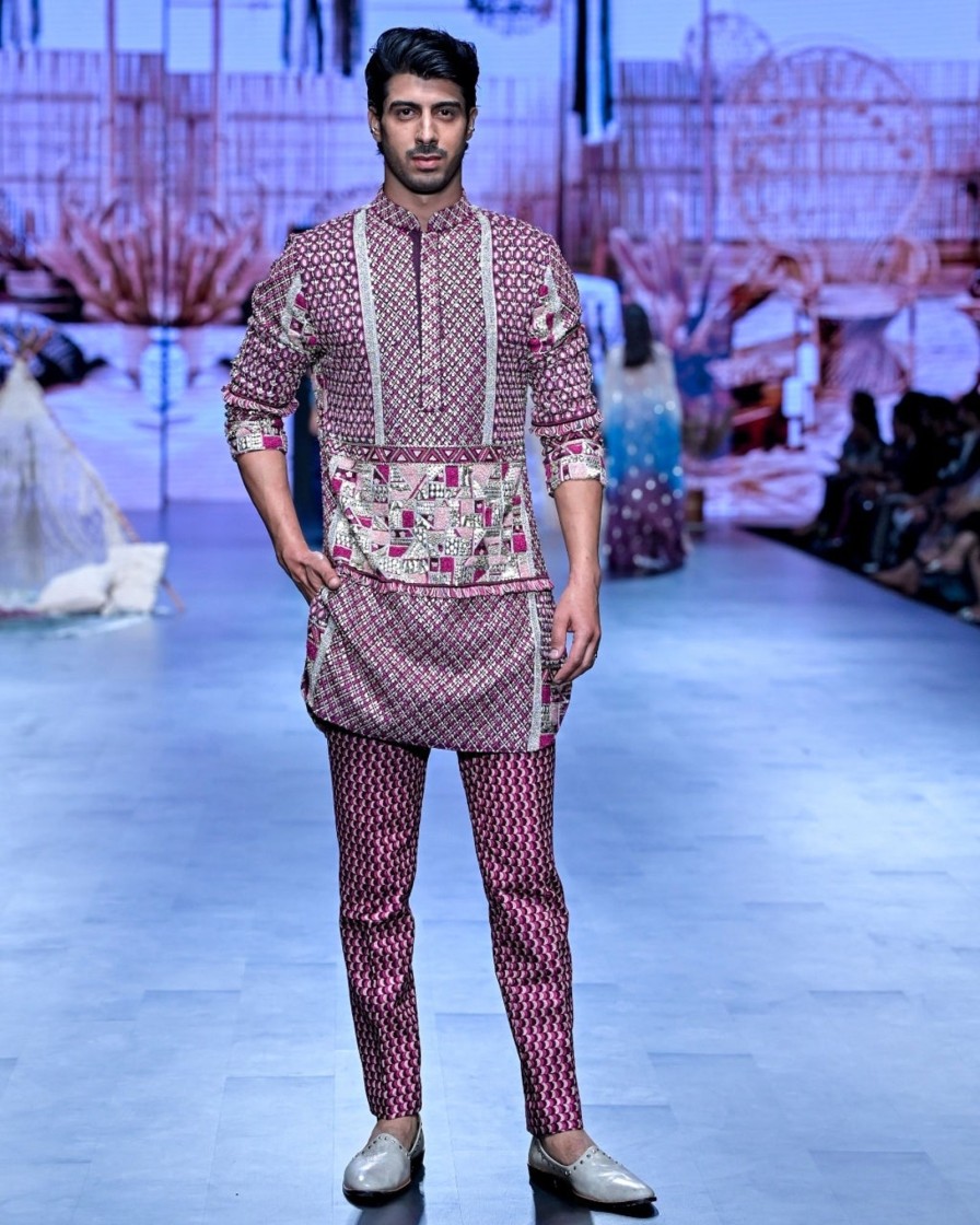 Mens SVA Menswear | Merlot Patchwork Kurta Set