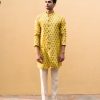 Mens Drishti u0026 Zahabia Mens | Sunshine Yellow Printed Button Down Kurta Set