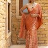 Womens Arpita Mehta | Toasted Orange Sequins Embroidered Sari Set