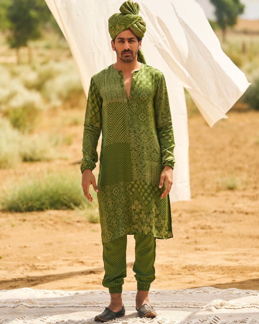 Mens Punit Balana Menswear | Kacha Aam Bandhani Kurta Paired With Printed Joggers