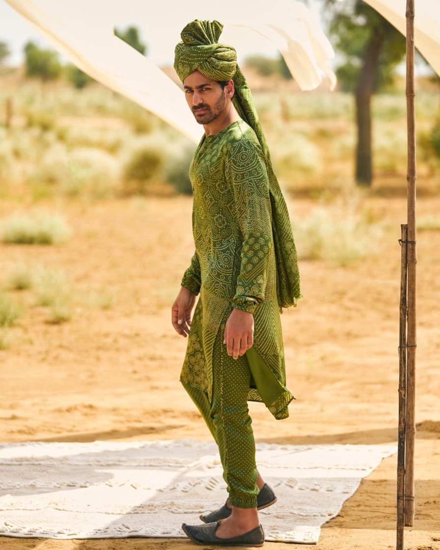 Mens Punit Balana Menswear | Kacha Aam Bandhani Kurta Paired With Printed Joggers