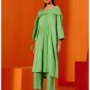 Womens Devnaagri | Green Cotton Silk Satin Kurta With Scarf Set