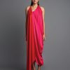 Womens Amit Aggarwal | Pink U0026 Red Asymmetric Draped Dress