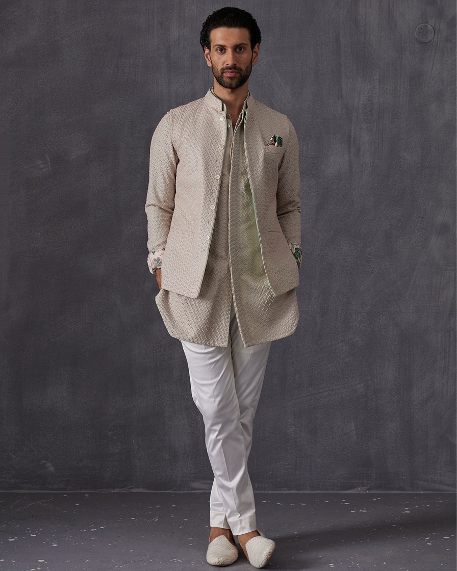 Mens Arjan Dugal | Mint And Pink Kurta Set