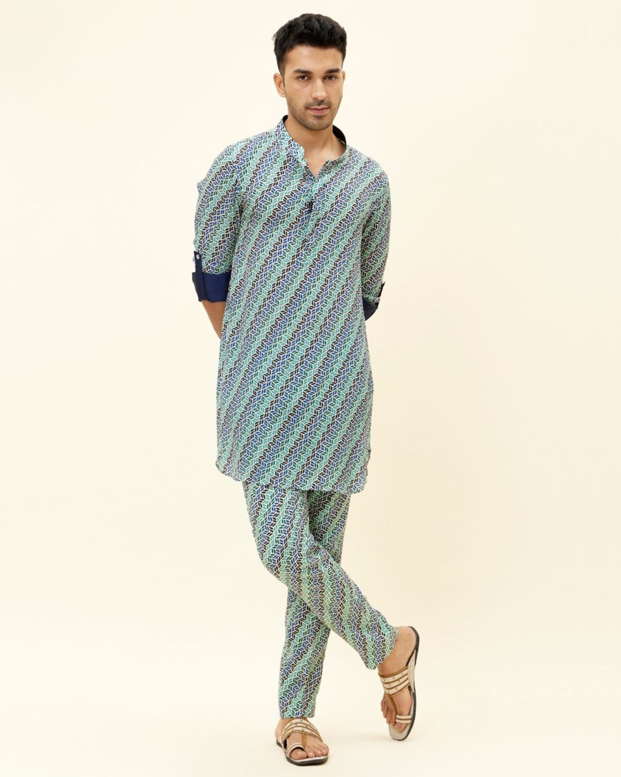 Mens SVA Menswear | Leaf Printed Short Kurta Set