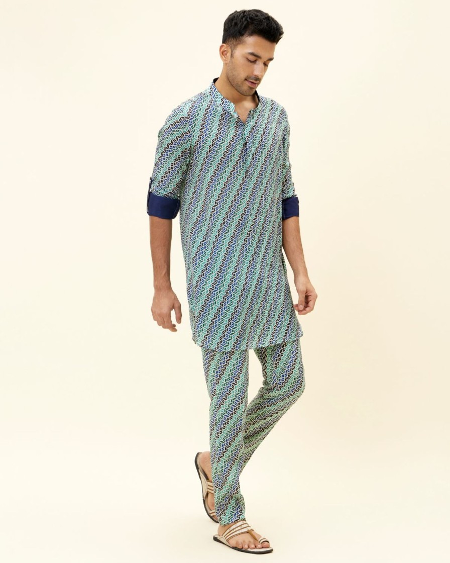 Mens SVA Menswear | Leaf Printed Short Kurta Set