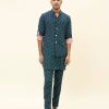 Mens SVA Menswear | Blue Feather Printed Kurta And Bandi Set