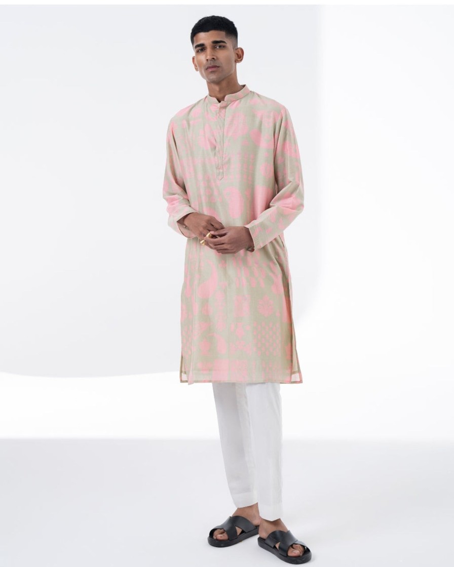 Mens Siddhartha Bansal Mens | Lavender Hush And Powder Pink Printed Kurta Set